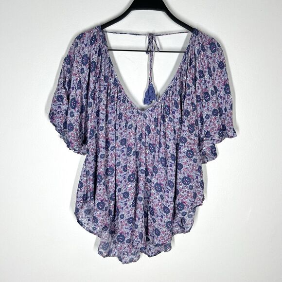 Spell & The Gypsy Sz L Kombi Flutter Top Floral Lavender Purple Blouse - Picture 4 of 10